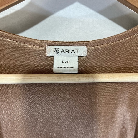 Ariat Brown Faux Suede Upen Front Cardigan Jacket Fringe Long Line Western Sz L - Picture 6 of 7